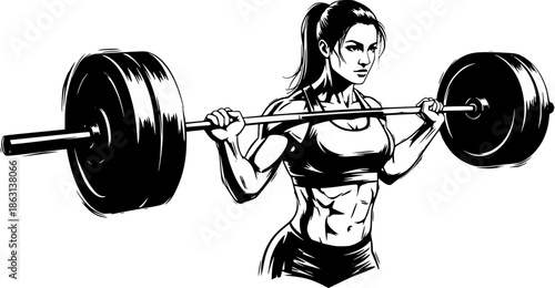 Monochrome brushstroke illustration of strong female athlete lif
