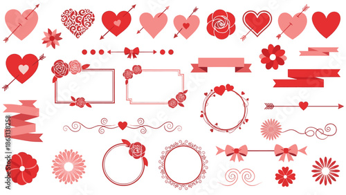 valentine hearts vector set with ribbons