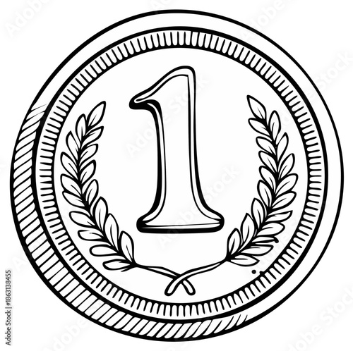 Black and white coin with the number one inside