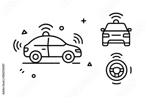 Vector illustration of a modern taxi with wireless signals