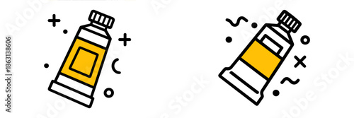 Two stylized paint tubes drawn in a vibrant vector style are shown