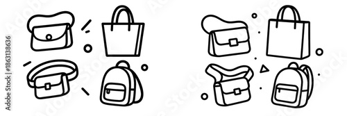 Stylish vector illustrations of various bags and backpacks