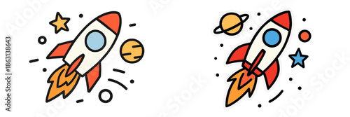 Creative vector illustration of rockets traveling through space