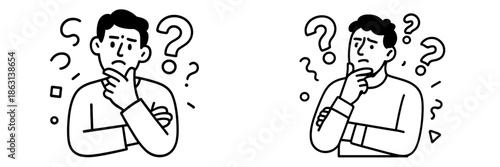 Thoughtful individuals pondering questions in a simplified style