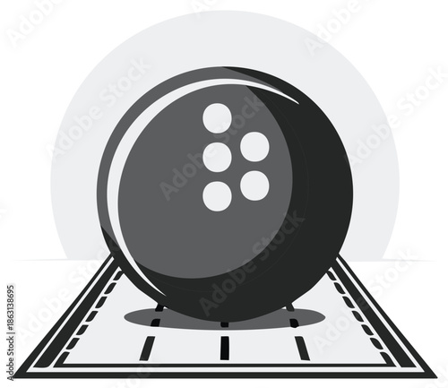 Bowling ball rolling on bowling lane vector, ready to strike in black and white simplicity, perfect for sports graphic design