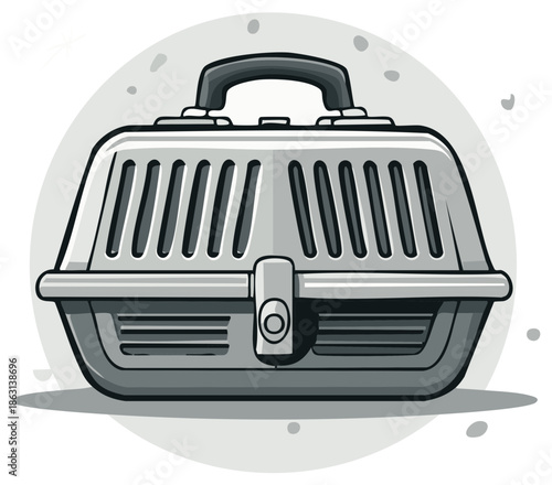 Portable pet carrier kennel for animals with handle and ventilation slots vector illustration