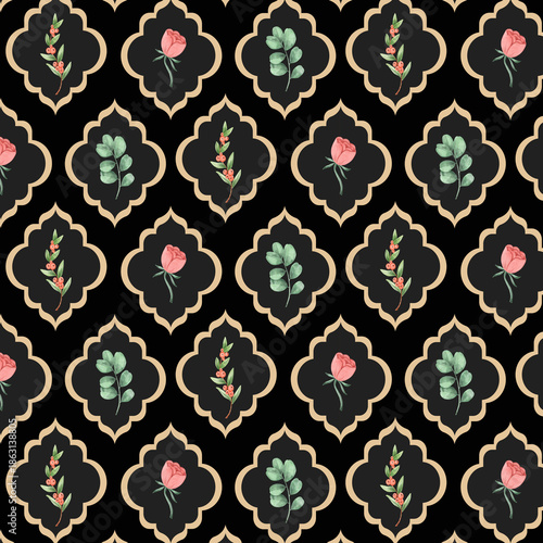 Hand drawn colourful geometric flowers, seamless patterns with floral for fabric, textiles, clothing, wrapping paper, backdrop, banner, illustration, abstract backgrounds.