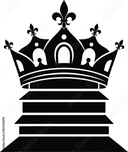 Crown on pedestal illustration showcasing royal symbol on stepped base