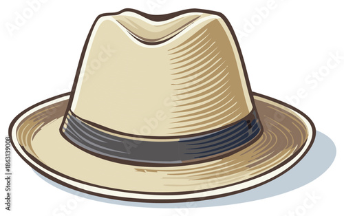Classic beige fedora hat illustration with a dark band