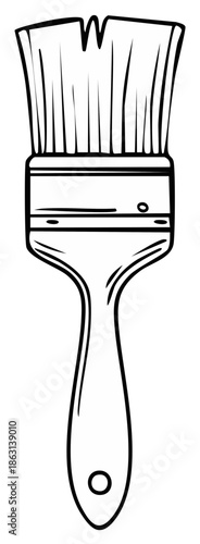 Simple Line Art Drawing of a Bristle Paintbrush for Creative Projects