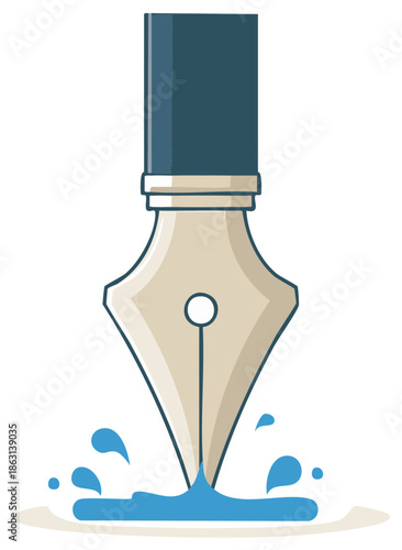 Fountain Pen Nib Cartoon Illustration with Water Splashes Graphic