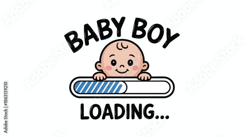 A charming baby boy graphic appearing above a progress bar showing an incomplete loading stage