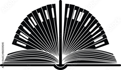 An open book with pages fanned out, symbolizing knowledge and literature in a simple illustration
