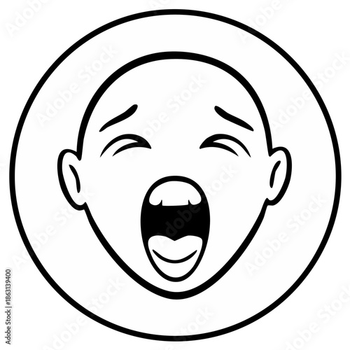 Line Art Yawning Face in Circle Graphic Element