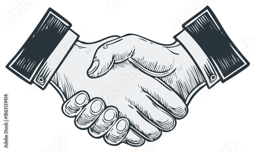 Monochrome line art handshake symbol of business agreement trust and collaboration