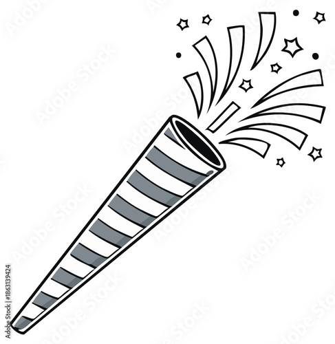 Party Popper Exploding Confetti and Stars for Celebration