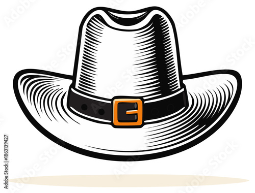 Illustrated brimmed hat with buckle detailed design