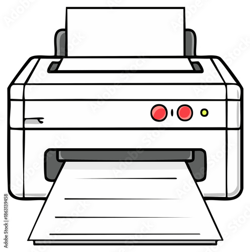 Office Printer Cartoon Style Prints Paperwork Document Illustration