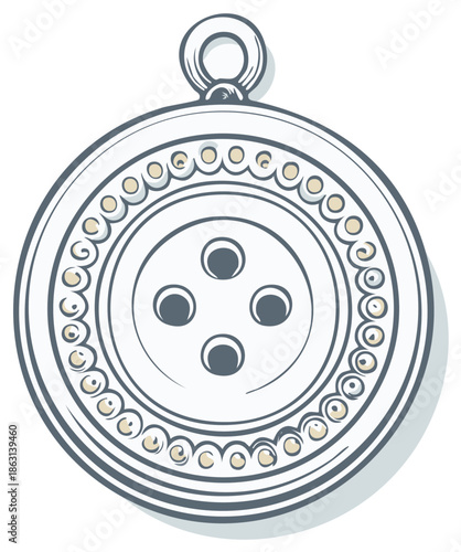 Decorative Circular Button Pendant with Intricate Border Illustration Style