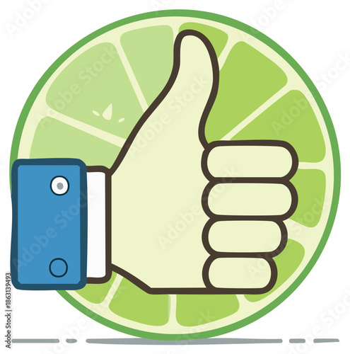 Thumbs up hand gesture icon with lime slice background symbolizing approval