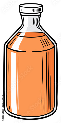 Cartoon illustration of a glass bottle filled with orange juice or potion