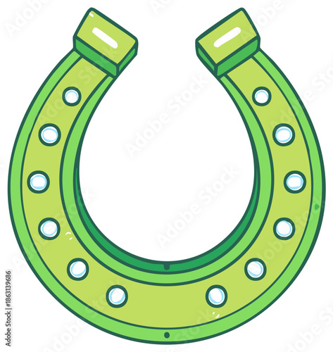 Cartoon horseshoe icon. A Lucky green symbol of St Patrick's Day and fortune charms in vector design.