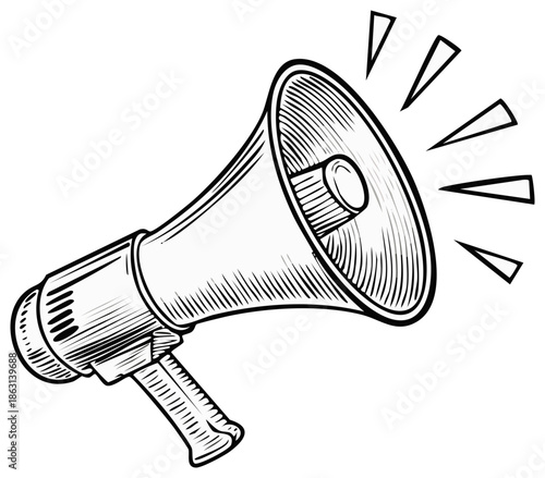 Engraved Style Megaphone Broadcasting Illustration for Communication or Announcement