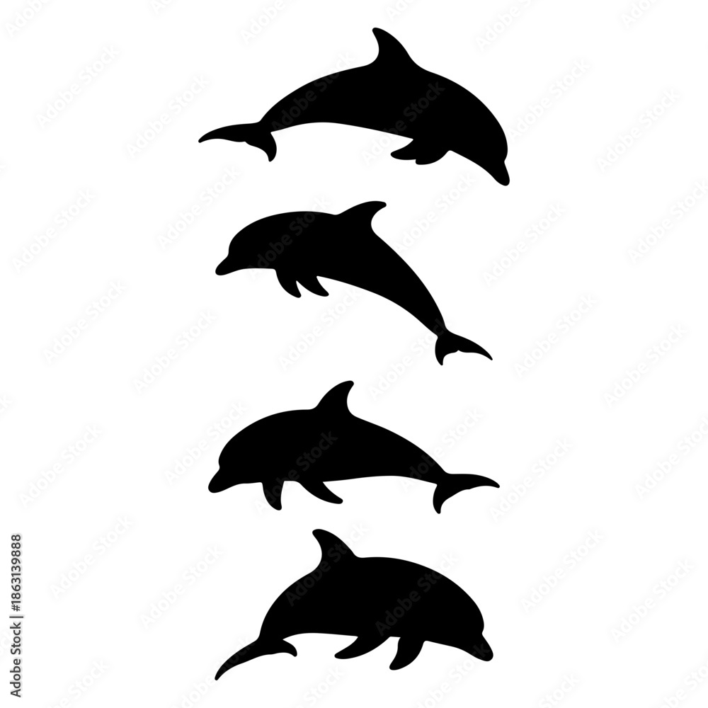 Fototapeta premium Dolphin animal silhouette, set of dolphin vector, dolphin vector design, dolphin silhouette art design