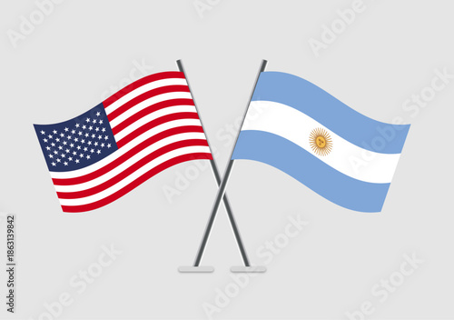 United States and Argentina vector flags with elegant waving animation effect