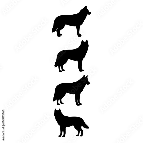 German shepherd animal silhouette, set of German shepherd vector, dog breed vector design, German shepherd silhouette art design