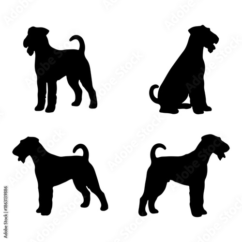 Airedale terrier animal silhouette, set of Airedale terrier vector, dog breed vector design, Airedale terrier silhouette art design