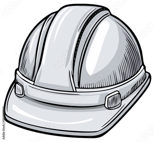 Illustration of a grey construction helmet with a visor for worker protection