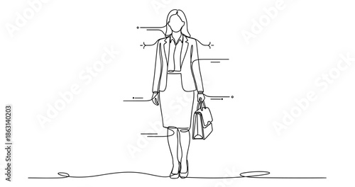 Businesswoman silhouette: confident female professional in suit with briefcase, no editable stroke