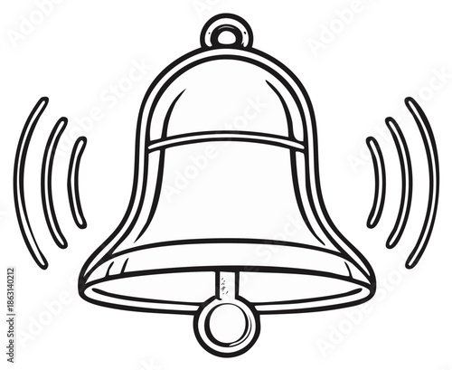 Cartoon outline of a ringing bell with sound waves, drawing style