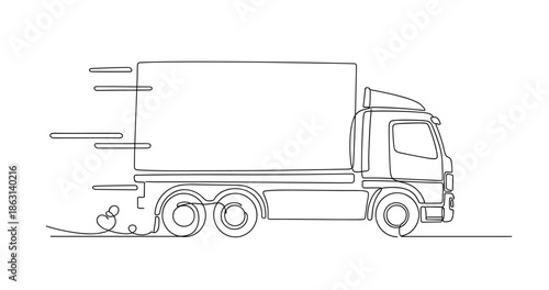 Continuous line drawing of a fast-driving delivery truck, no editable stroke