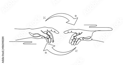 Abstract line art of two human hands with arrows indicating motion, no editable stroke