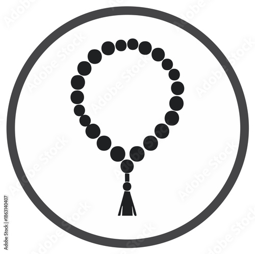 Black and White Rosary Beads Illustration in a Circle