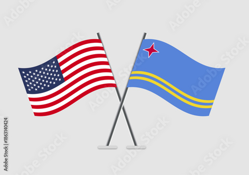 United States and Aruba vector flags with realistic waving appearance