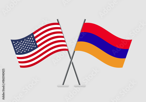 United States and Armenia vector flags in symmetrical crossed layout