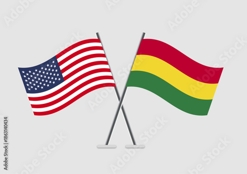 United States and Bolivia vector flags with smooth shadow and soft colors