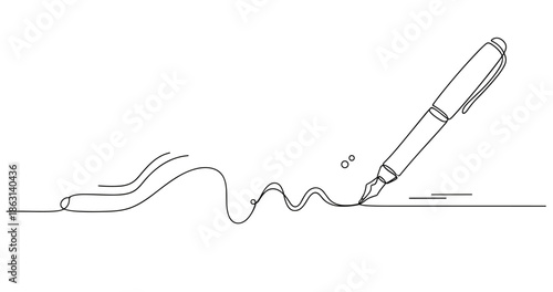 Continuous line art of fountain pen on paper creating abstract swirl, no editable stroke