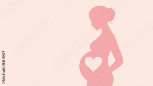 A delicate pink silhouette of an expecting mother with a heart symbol on her belly