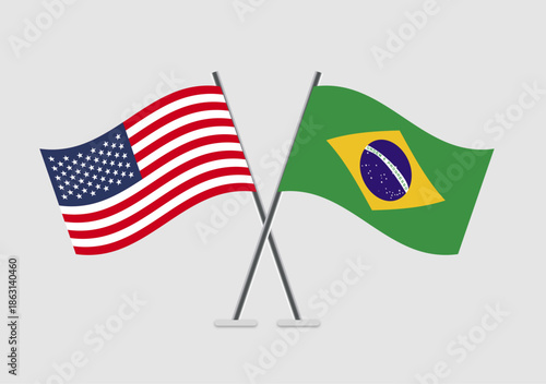 United States and Brazil vector flags illustration with neutral background