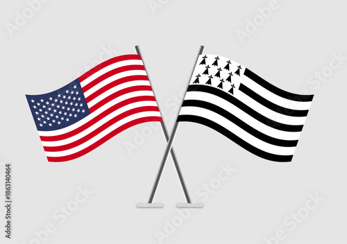 United States and Brittany vector flags with elegant waving animation effect