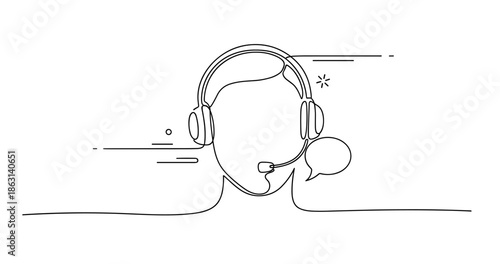 Minimalist line art of person with headset and microphone, no editable stroke