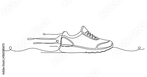 Continuous line drawing of a speeding running shoe, no editable stroke