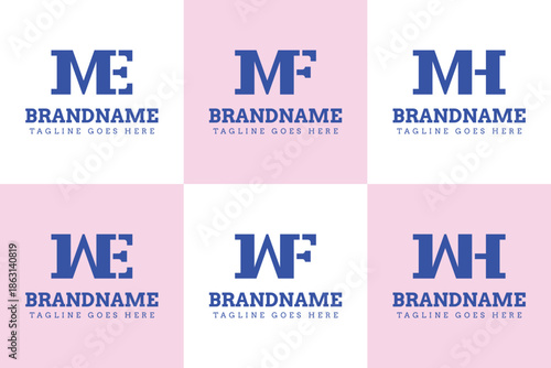 Letters ME MF MH WE WF WH Monogram Luxury Logo Set, for EM FM HM EW FW HW initials