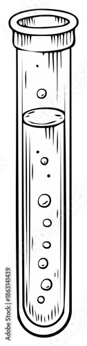 Illustration of a test tube with bubbles inside for science and medical research.