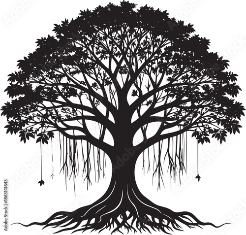 Elegant Banyan Tree Silhouette Vector Illustration