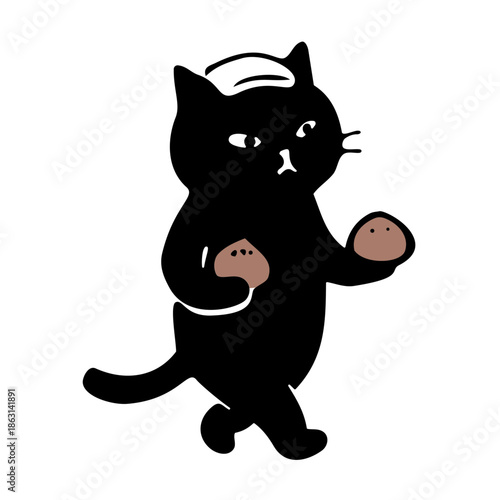 Woodblock-style illustration of hot springs and cats